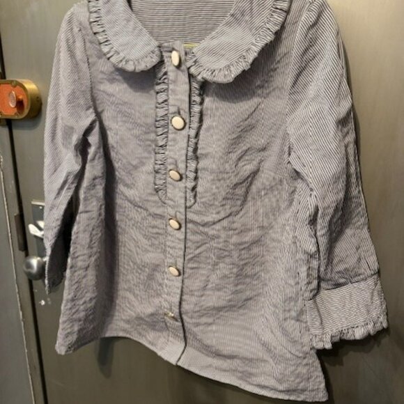 Vintage pilgrim collar seersucker blouse with large white buttons - Picture 13 of 16